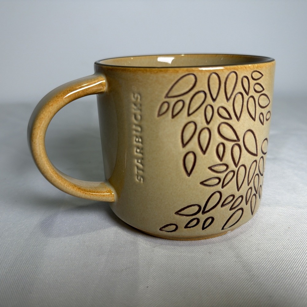 Starbucks Coffee Mug Brown Leaf Pattern Leaves Fall Tree Cup 2013 Embossed 14oz